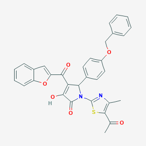 molecular formula C32H24N2O6S B384613 1-(5-acetyl-4-methyl-1,3-thiazol-2-yl)-4-(1-benzofuran-2-ylcarbonyl)-5-[4-(benzyloxy)phenyl]-3-hydroxy-1,5-dihydro-2H-pyrrol-2-one 