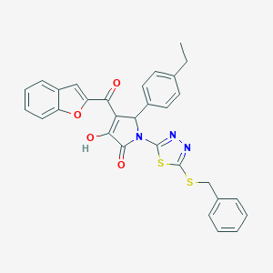 molecular formula C30H23N3O4S2 B384622 4-(1-benzofuran-2-ylcarbonyl)-1-[5-(benzylsulfanyl)-1,3,4-thiadiazol-2-yl]-5-(4-ethylphenyl)-3-hydroxy-1,5-dihydro-2H-pyrrol-2-one 