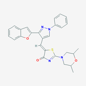 molecular formula C27H24N4O3S B384662 (Z)-5-((3-(benzofuran-2-yl)-1-phenyl-1H-pyrazol-4-yl)methylene)-2-(2,6-dimethylmorpholino)thiazol-4(5H)-one CAS No. 956916-15-7