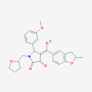 molecular formula C26H27NO6 B384678 3-hydroxy-5-(3-methoxyphenyl)-4-(2-methyl-2,3-dihydro-1-benzofuran-5-carbonyl)-1-[(oxolan-2-yl)methyl]-2,5-dihydro-1H-pyrrol-2-one 