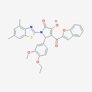 molecular formula C31H26N2O6S B384731 4-(1-benzofuran-2-ylcarbonyl)-1-(4,6-dimethyl-1,3-benzothiazol-2-yl)-5-(4-ethoxy-3-methoxyphenyl)-3-hydroxy-1,5-dihydro-2H-pyrrol-2-one 
