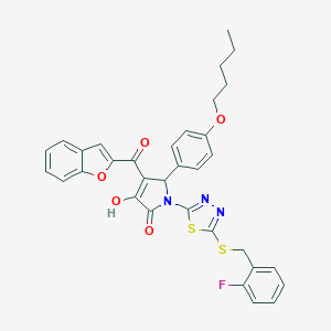 molecular formula C33H28FN3O5S2 B384792 4-(1-benzofuran-2-ylcarbonyl)-1-{5-[(2-fluorobenzyl)sulfanyl]-1,3,4-thiadiazol-2-yl}-3-hydroxy-5-[4-(pentyloxy)phenyl]-1,5-dihydro-2H-pyrrol-2-one 