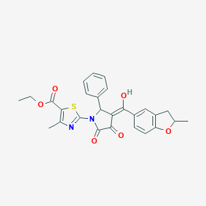 molecular formula C27H24N2O6S B384802 ethyl 2-{3-hydroxy-4-[(2-methyl-2,3-dihydro-1-benzofuran-5-yl)carbonyl]-2-oxo-5-phenyl-2,5-dihydro-1H-pyrrol-1-yl}-4-methyl-1,3-thiazole-5-carboxylate 