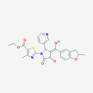 molecular formula C26H23N3O6S B384808 ethyl 2-[3-hydroxy-4-[(2-methyl-2,3-dihydro-1-benzofuran-5-yl)carbonyl]-2-oxo-5-(3-pyridinyl)-2,5-dihydro-1H-pyrrol-1-yl]-4-methyl-1,3-thiazole-5-carboxylate 