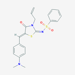 molecular formula C21H21N3O3S2 B384941 N-{3-allyl-5-[4-(dimethylamino)benzylidene]-4-oxo-1,3-thiazolidin-2-ylidene}benzenesulfonamide 
