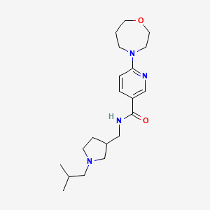 molecular formula C20H32N4O2 B3849723 N-[[1-(2-methylpropyl)pyrrolidin-3-yl]methyl]-6-(1,4-oxazepan-4-yl)pyridine-3-carboxamide 