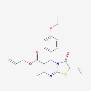molecular formula C21H24N2O4S B384987 prop-2-enyl 5-(4-ethoxyphenyl)-2-ethyl-7-methyl-3-oxo-5H-[1,3]thiazolo[3,2-a]pyrimidine-6-carboxylate CAS No. 620554-47-4