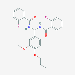 molecular formula C25H24F2N2O4 B385131 2-fluoro-N-[[(2-fluorobenzoyl)amino](3-methoxy-4-propoxyphenyl)methyl]benzamide 