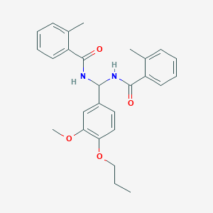 molecular formula C27H30N2O4 B385132 N-{(3-methoxy-4-propoxyphenyl)[(2-methylbenzoyl)amino]methyl}-2-methylbenzamide 