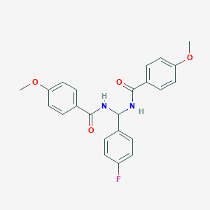 molecular formula C23H21FN2O4 B385136 N-{(4-fluorophenyl)[(4-methoxybenzoyl)amino]methyl}-4-methoxybenzamide 