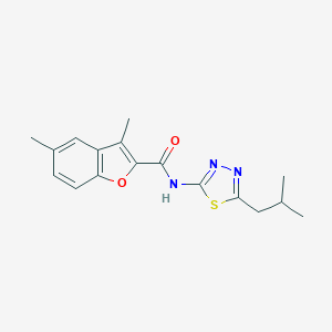 molecular formula C17H19N3O2S B385266 3,5-dimethyl-N-[5-(2-methylpropyl)-1,3,4-thiadiazol-2-yl]-1-benzofuran-2-carboxamide 
