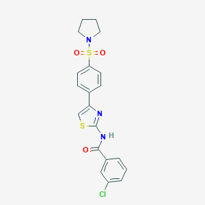 molecular formula C20H18ClN3O3S2 B385296 Benzamide, 3-chloro-N-[4-[4-(1-pyrrolidinylsulfonyl)phenyl]-2-thiazolyl]- 