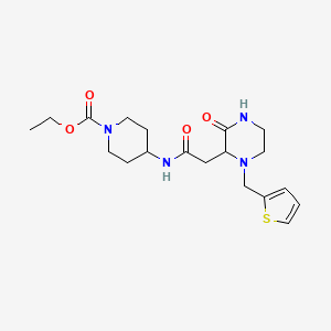 molecular formula C19H28N4O4S B3854158 Ethyl 4-[[2-[3-oxo-1-(thiophen-2-ylmethyl)piperazin-2-yl]acetyl]amino]piperidine-1-carboxylate 
