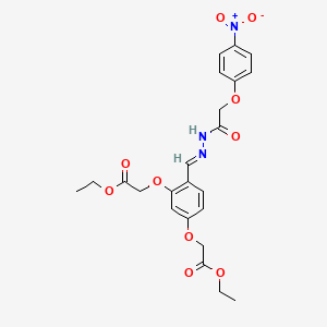 molecular formula C23H25N3O10 B3854702 ethyl 2-[3-(2-ethoxy-2-oxoethoxy)-4-[(E)-[[2-(4-nitrophenoxy)acetyl]hydrazinylidene]methyl]phenoxy]acetate 