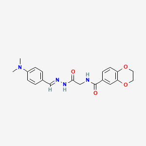 molecular formula C20H22N4O4 B3854984 N-({N'-[(E)-[4-(Dimethylamino)phenyl]methylidene]hydrazinecarbonyl}methyl)-2,3-dihydro-1,4-benzodioxine-6-carboxamide 