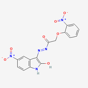 molecular formula C16H11N5O7 B3855467 N'-[(3Z)-5-nitro-2-oxo-1,2-dihydro-3H-indol-3-ylidene]-2-(2-nitrophenoxy)acetohydrazide 