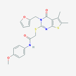 molecular formula C22H21N3O4S2 B385555 2-[3-(furan-2-ylmethyl)-5,6-dimethyl-4-oxothieno[2,3-d]pyrimidin-2-yl]sulfanyl-N-(4-methoxyphenyl)acetamide CAS No. 720677-85-0