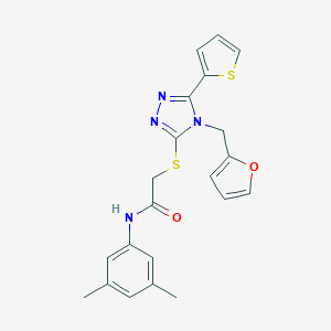 molecular formula C21H20N4O2S2 B385575 N-(3,5-dimethylphenyl)-2-[[4-(furan-2-ylmethyl)-5-thiophen-2-yl-1,2,4-triazol-3-yl]sulfanyl]acetamide CAS No. 578698-41-6
