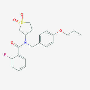 molecular formula C21H24FNO4S B385592 N-(1,1-dioxidotetrahydro-3-thienyl)-2-fluoro-N-(4-propoxybenzyl)benzamide 