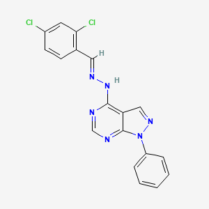 molecular formula C18H12Cl2N6 B3856008 N-[(E)-(2,4-dichlorophenyl)methylideneamino]-1-phenylpyrazolo[3,4-d]pyrimidin-4-amine 