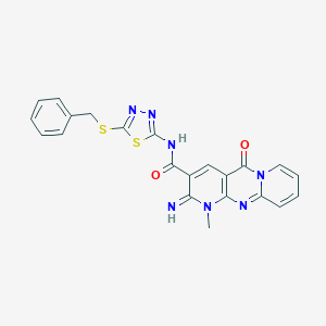 molecular formula C22H17N7O2S2 B385609 N-(5-benzylsulfanyl-1,3,4-thiadiazol-2-yl)-6-imino-7-methyl-2-oxo-1,7,9-triazatricyclo[8.4.0.03,8]tetradeca-3(8),4,9,11,13-pentaene-5-carboxamide 