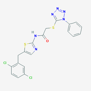 molecular formula C19H14Cl2N6OS2 B385619 N-[5-(2,5-dichlorobenzyl)-1,3-thiazol-2-yl]-2-[(1-phenyl-1H-tetraazol-5-yl)sulfanyl]acetamide 