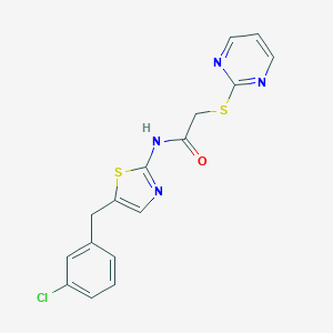 molecular formula C16H13ClN4OS2 B385622 N-[5-(3-chlorobenzyl)-1,3-thiazol-2-yl]-2-(2-pyrimidinylsulfanyl)acetamide CAS No. 708292-87-9