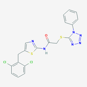 molecular formula C19H14Cl2N6OS2 B385624 N-[5-(2,6-dichlorobenzyl)-1,3-thiazol-2-yl]-2-[(1-phenyl-1H-tetraazol-5-yl)sulfanyl]acetamide 