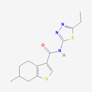 molecular formula C14H17N3OS2 B385629 N-(5-ethyl-1,3,4-thiadiazol-2-yl)-6-methyl-4,5,6,7-tetrahydro-1-benzothiophene-3-carboxamide CAS No. 713130-29-1