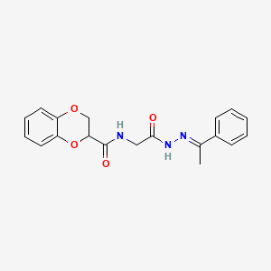 molecular formula C19H19N3O4 B3856521 N-[2-oxo-2-[(2E)-2-(1-phenylethylidene)hydrazinyl]ethyl]-2,3-dihydro-1,4-benzodioxine-3-carboxamide 