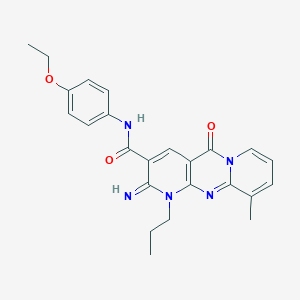 molecular formula C24H25N5O3 B385662 N-(4-ethoxyphenyl)-6-imino-11-methyl-2-oxo-7-propyl-1,7,9-triazatricyclo[8.4.0.03,8]tetradeca-3(8),4,9,11,13-pentaene-5-carboxamide 