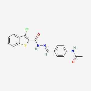 molecular formula C18H14ClN3O2S B3856690 N-{4-[(E)-{[(3-Chloro-1-benzothiophen-2-YL)formamido]imino}methyl]phenyl}acetamide 