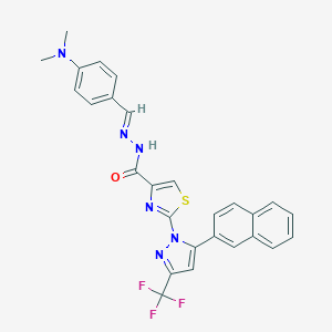 molecular formula C27H21F3N6OS B385747 N'-[4-(dimethylamino)benzylidene]-2-[5-(2-naphthyl)-3-(trifluoromethyl)-1H-pyrazol-1-yl]-1,3-thiazole-4-carbohydrazide 