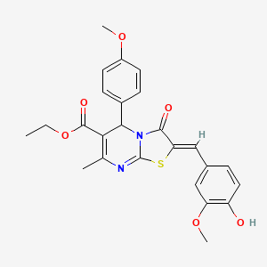 molecular formula C25H24N2O6S B3858015 ethyl (2Z)-2-(4-hydroxy-3-methoxybenzylidene)-5-(4-methoxyphenyl)-7-methyl-3-oxo-2,3-dihydro-5H-[1,3]thiazolo[3,2-a]pyrimidine-6-carboxylate 