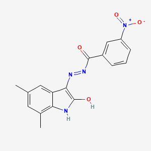 molecular formula C17H14N4O4 B3858362 N-[(2-hydroxy-5,7-dimethyl-1H-indol-3-yl)imino]-3-nitrobenzamide 