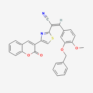 B3858527 3-[3-(benzyloxy)-4-methoxyphenyl]-2-[4-(2-oxo-2H-chromen-3-yl)-1,3-thiazol-2-yl]acrylonitrile CAS No. 5489-73-6