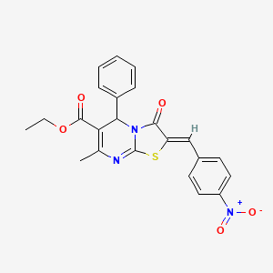 molecular formula C23H19N3O5S B3858638 ethyl (2Z)-7-methyl-2-(4-nitrobenzylidene)-3-oxo-5-phenyl-2,3-dihydro-5H-[1,3]thiazolo[3,2-a]pyrimidine-6-carboxylate 
