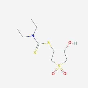 molecular formula C9H17NO3S3 B3858647 NN-DIETHYL-1-[(4-HYDROXY-11-DIOXO-1LAMBDA6-THIOLAN-3-YL)SULFANYL]METHANETHIOAMIDE 