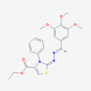 molecular formula C22H23N3O5S B385895 Ethyl 3-phenyl-2-[(3,4,5-trimethoxybenzylidene)hydrazono]-2,3-dihydro-1,3-thiazole-4-carboxylate 