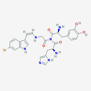 molecular formula C27H28BrN7O5 B038593 (2S)-2-amino-N-[(2S)-2-amino-3-(1H-imidazol-5-yl)propanoyl]-N-[2-[[(Z)-2-(6-bromo-1H-indol-3-yl)ethenyl]amino]acetyl]-3-(3,4-dihydroxyphenyl)propanamide CAS No. 122548-03-2