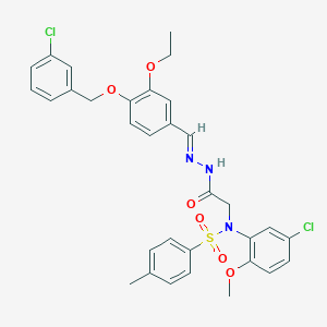 molecular formula C32H31Cl2N3O6S B3859430 N-(5-Chloro-2-methoxyphenyl)-N-({N'-[(E)-{4-[(3-chlorophenyl)methoxy]-3-ethoxyphenyl}methylidene]hydrazinecarbonyl}methyl)-4-methylbenzene-1-sulfonamide 