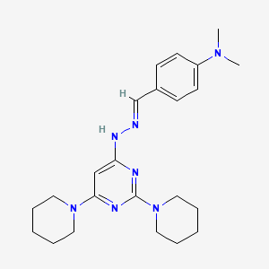 molecular formula C23H33N7 B3859455 4-[(E)-{2-[2,6-BIS(PIPERIDIN-1-YL)PYRIMIDIN-4-YL]HYDRAZIN-1-YLIDENE}METHYL]-N,N-DIMETHYLANILINE 