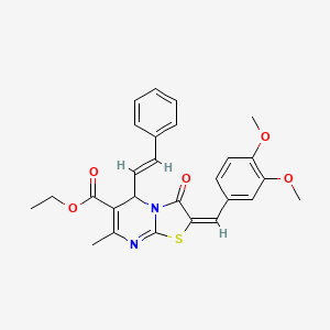 molecular formula C27H26N2O5S B3859506 ethyl (2E)-2-(3,4-dimethoxybenzylidene)-7-methyl-3-oxo-5-[(E)-2-phenylethenyl]-2,3-dihydro-5H-[1,3]thiazolo[3,2-a]pyrimidine-6-carboxylate 