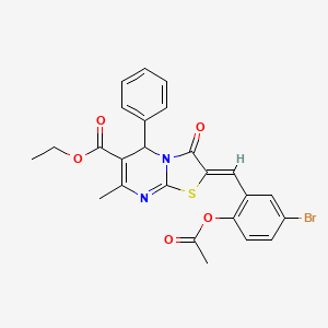 molecular formula C25H21BrN2O5S B3859583 Ethyl (8Z)-8-[(2-acetyloxy-5-bromo-phenyl)methylidene]-4-methyl-9-oxo-2-phenyl-7-thia-1,5-diazabicyclo[4.3.0]nona-3,5-diene-3-carboxylate 