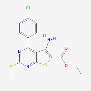 molecular formula C16H14ClN3O2S2 B385987 Ethyl 5-amino-4-(4-chlorophenyl)-2-(methylsulfanyl)thieno[2,3-d]pyrimidine-6-carboxylate 