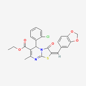 molecular formula C24H19ClN2O5S B3860100 ETHYL (2E)-2-(1,3-BENZODIOXOL-5-YLMETHYLENE)-5-(2-CHLOROPHENYL)-7-METHYL-3-OXO-2,3-DIHYDRO-5H-[1,3]THIAZOLO[3,2-A]PYRIMIDINE-6-CARBOXYLATE 