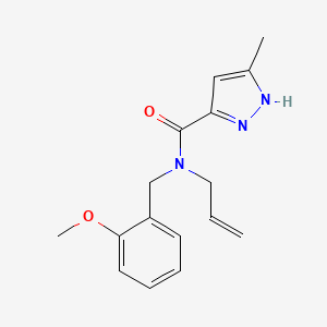 molecular formula C16H19N3O2 B3860333 N-[(2-methoxyphenyl)methyl]-5-methyl-N-prop-2-enyl-1H-pyrazole-3-carboxamide 
