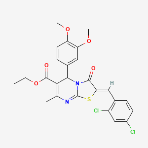 molecular formula C25H22Cl2N2O5S B3860414 Ethyl (2Z)-2-[(2,4-dichlorophenyl)methylidene]-5-(3,4-dimethoxyphenyl)-7-methyl-3-oxo-2H,3H,5H-[1,3]thiazolo[3,2-A]pyrimidine-6-carboxylate 