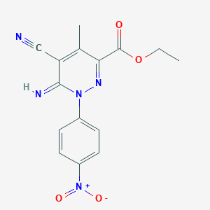 molecular formula C15H13N5O4 B386070 Ethyl 5-cyano-1-{4-nitrophenyl}-6-imino-4-methyl-1,6-dihydropyridazine-3-carboxylate 