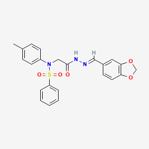 molecular formula C23H21N3O5S B3860723 N-({N'-[(E)-(2H-1,3-BENZODIOXOL-5-YL)METHYLIDENE]HYDRAZINECARBONYL}METHYL)-N-(4-METHYLPHENYL)BENZENESULFONAMIDE 